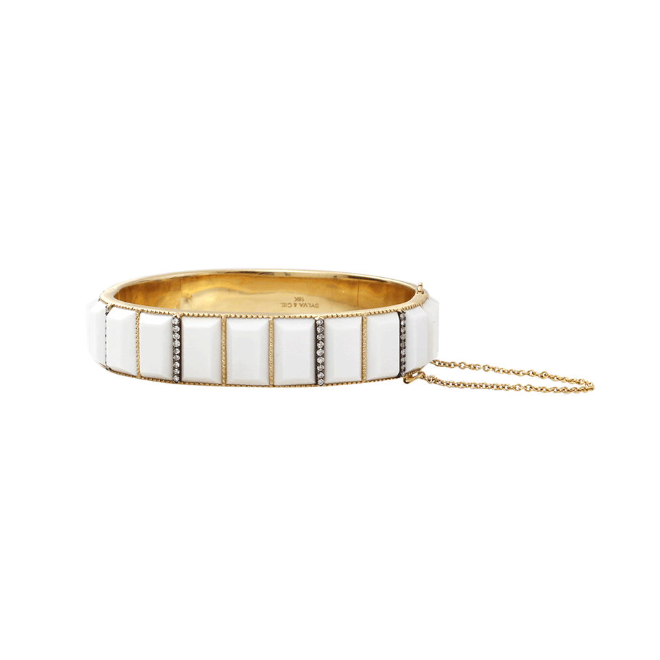 Elegant Cacholong and Diamond Handmade Bracelet for Women