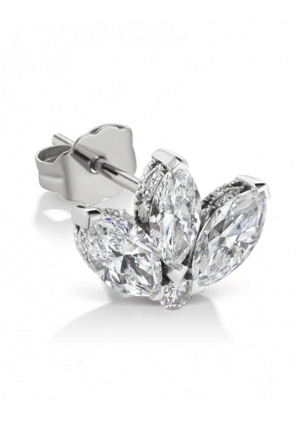 18k White Gold 3mm Diamond Lotus-Style Earring Stud