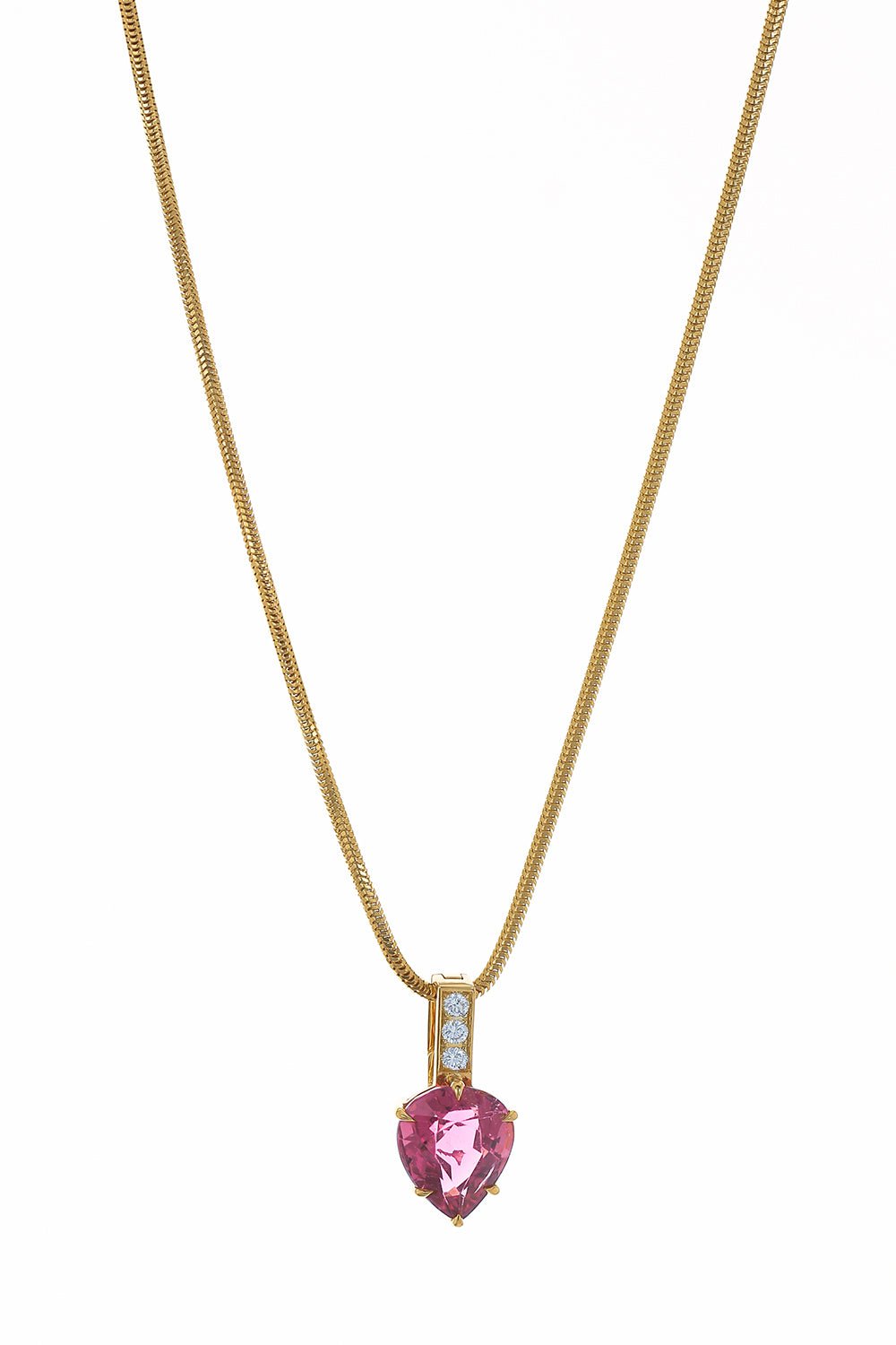 Stunning 18K Yellow Gold Arrow Pendant Necklace with Pink Tourmaline and Diamonds