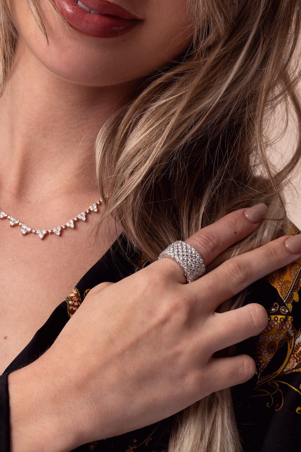 Four-Row Diamond Stretch Ring for Women in Luxury Jewelry Category