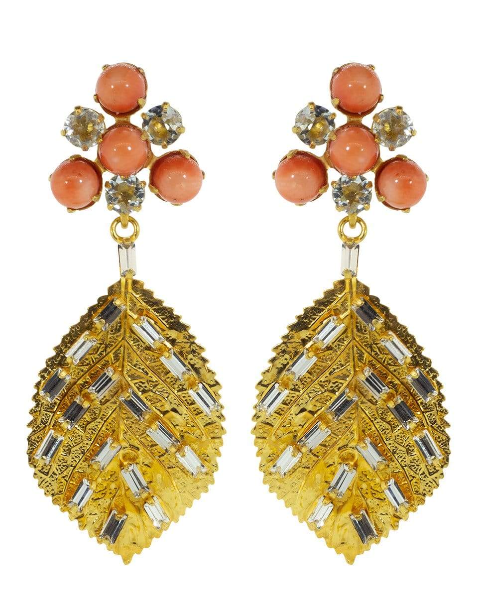 Stylish 2-in-1 Bamboo Coral Drop Leaf Earrings Jewelry Set for Pierced Ears