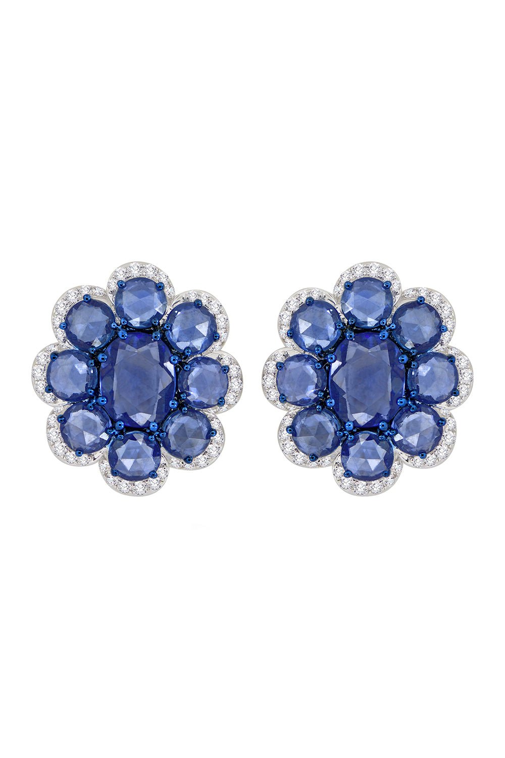 Exquisite 18K White Gold Blue Sapphire and Brilliant Cut Diamond Earrings
