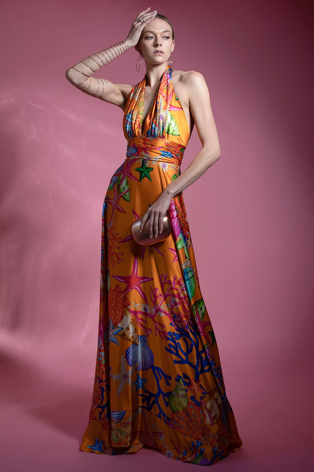 Stunning Amalfi Sea Pattern Halter Evening Gown
