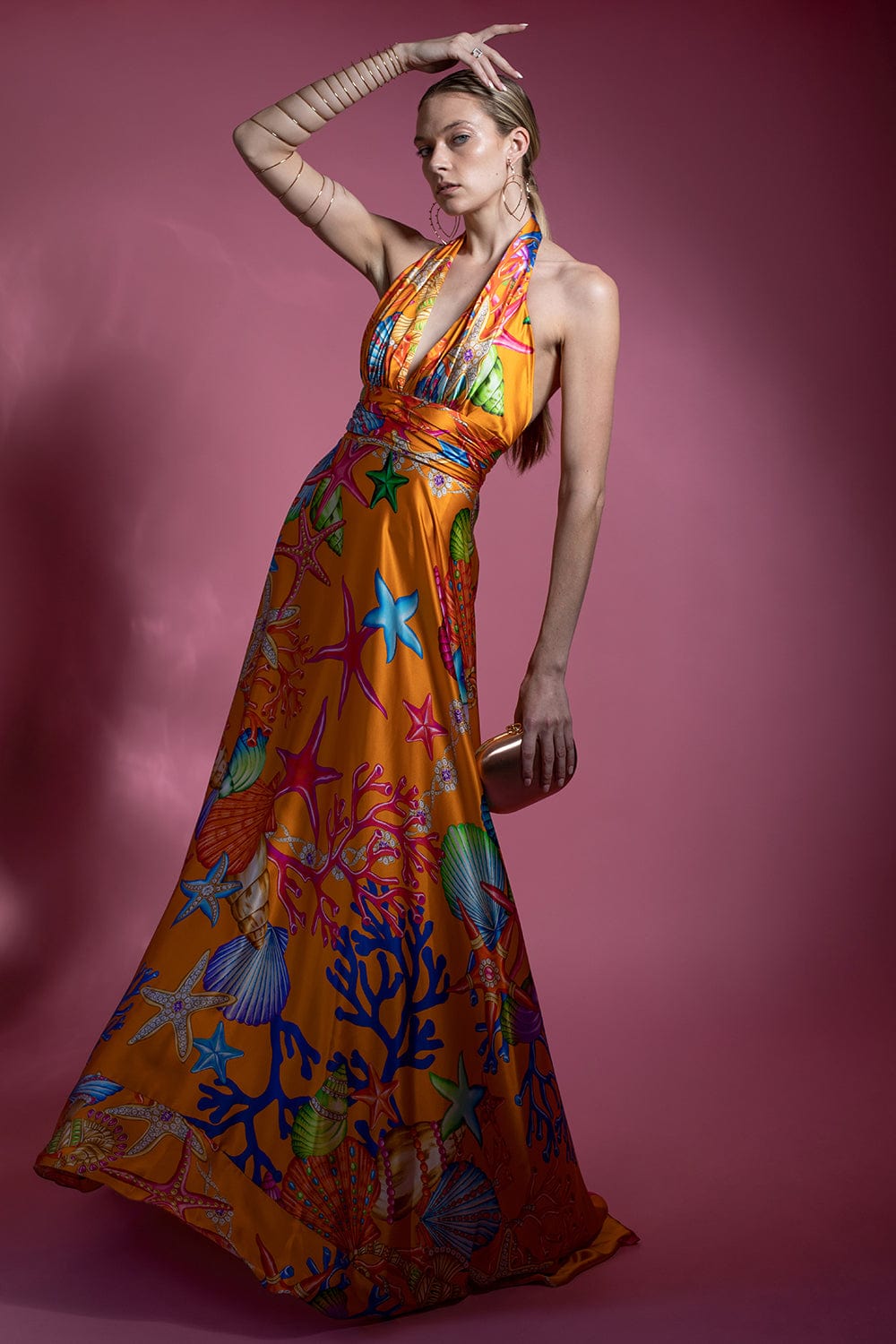 Stunning Amalfi Sea Pattern Halter Evening Gown