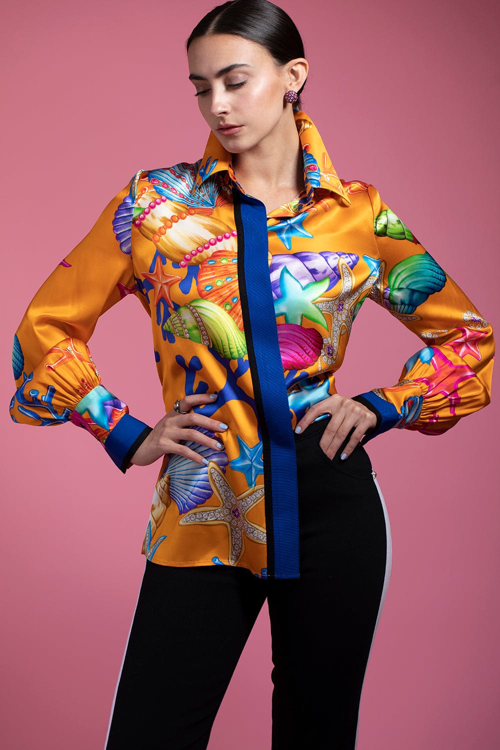Stylish Orange Multi Amalfi Sea Patterned Silk Men's/Women's Shirt