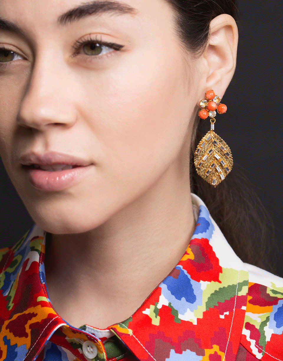 Stylish 2-in-1 Bamboo Coral Drop Leaf Earrings Jewelry Set for Pierced Ears