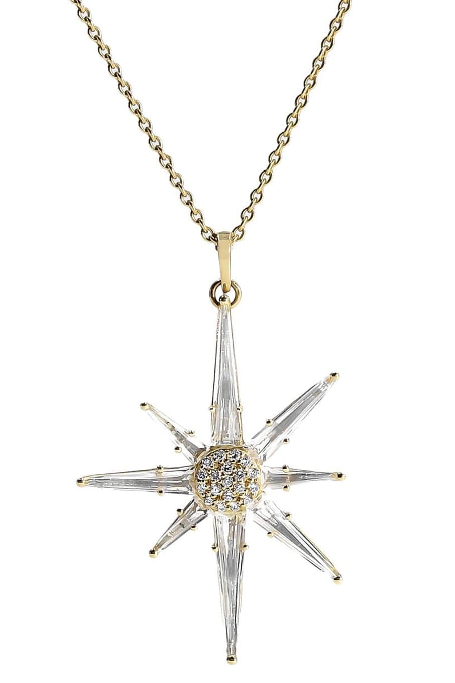 Exquisite 14K Yellow Gold Astraea White Topaz and Diamond Necklace