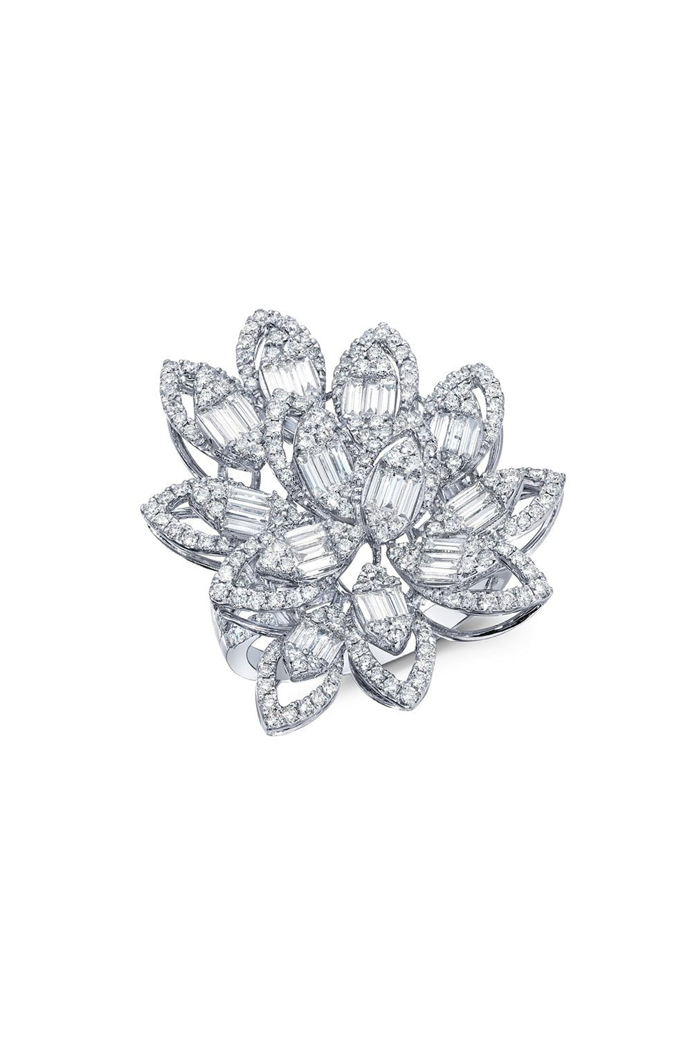 Exquisite Graziela Asa Lotus Design White Gold Statement Ring for Jewelry Lovers