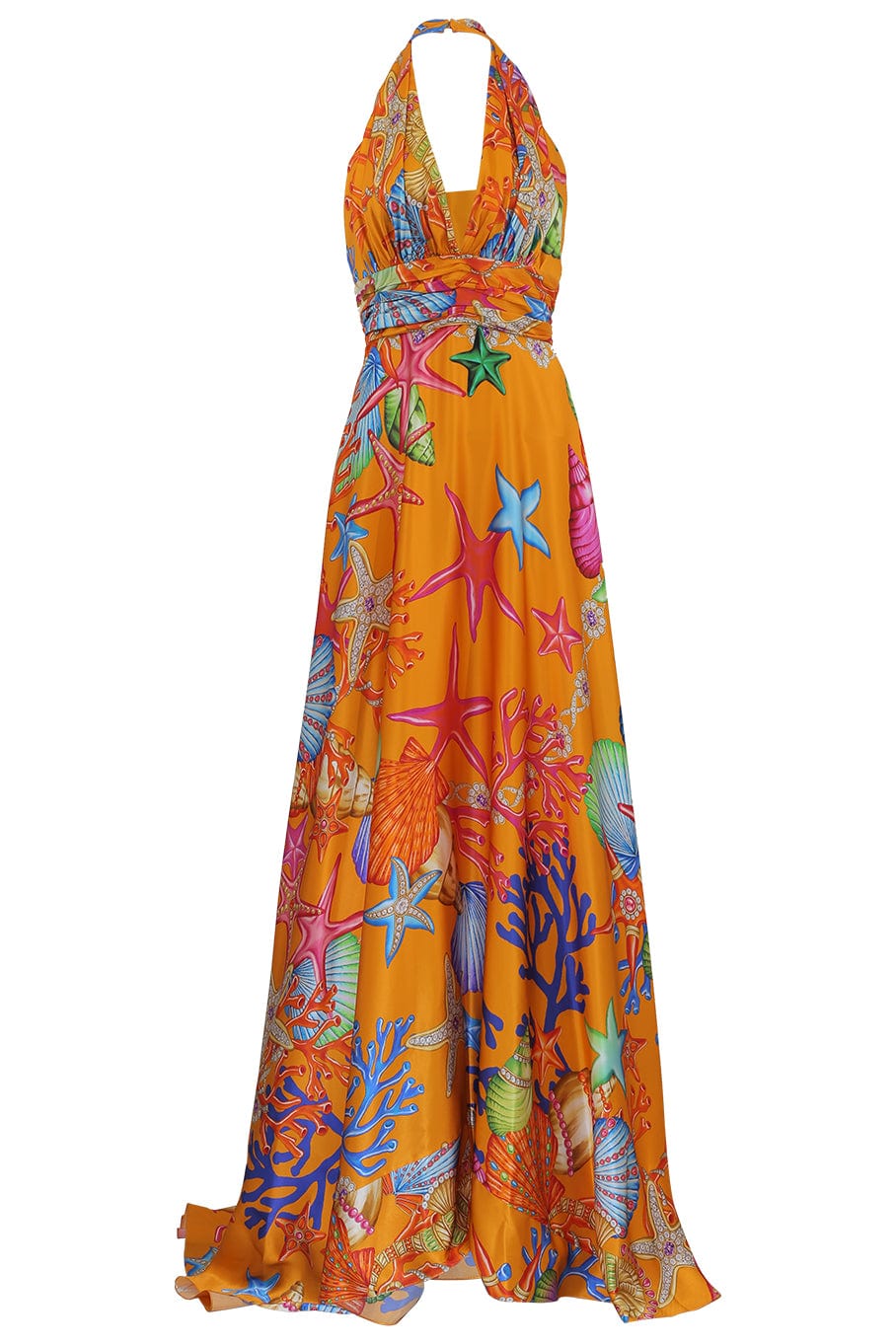 Stunning Amalfi Sea Pattern Halter Evening Gown